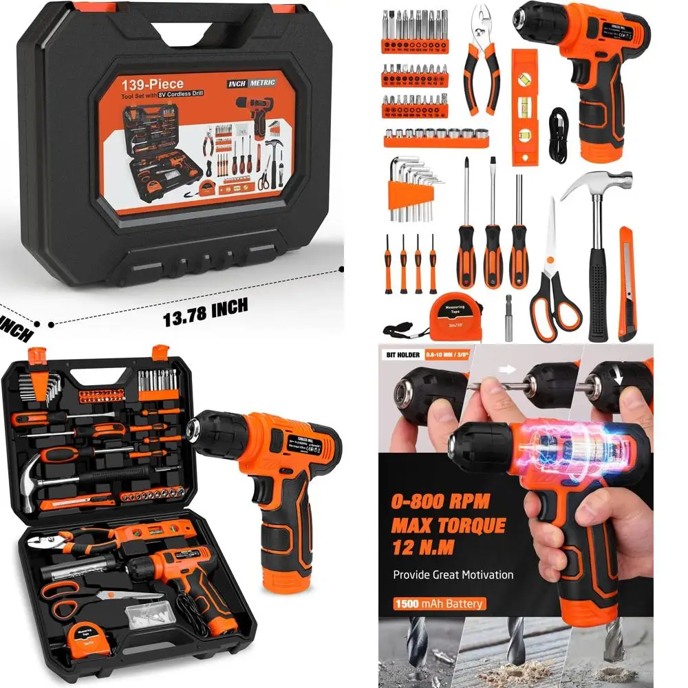 

139-Piece Tool Set - Tool Kit with 8V Cordless Drill Driver in ToolBox Storage Case, General Household Drill Set for Home Repair