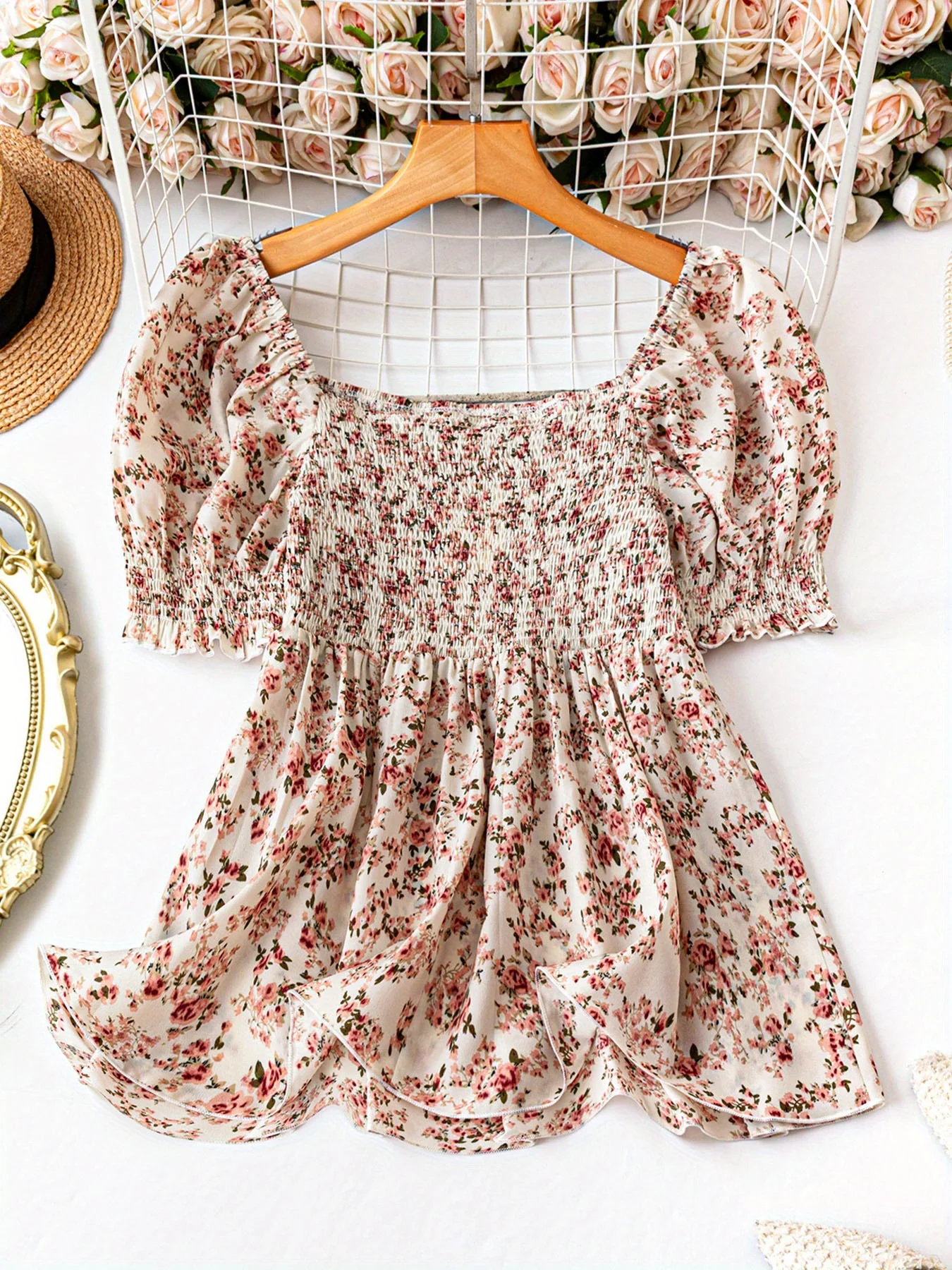 Women'S Formal Wear Blouse - Women's Plus-Size Sweet Print Short-Sleeve Blouse