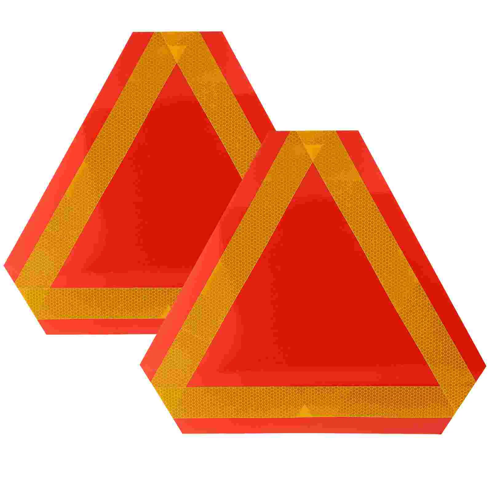 2 Pcs Vehicle Reflective Tailgate Warning Tape Sign Boards Slow Moving Emblems Car Triangle Reflectors Aluminum