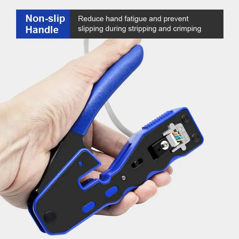 WoeoW Ethernet Crimper, Ferramenta de Crimpagem de Rede EZ, Wire Stripper Cutter para Cat6a Cat5, RJ45 Pass Through