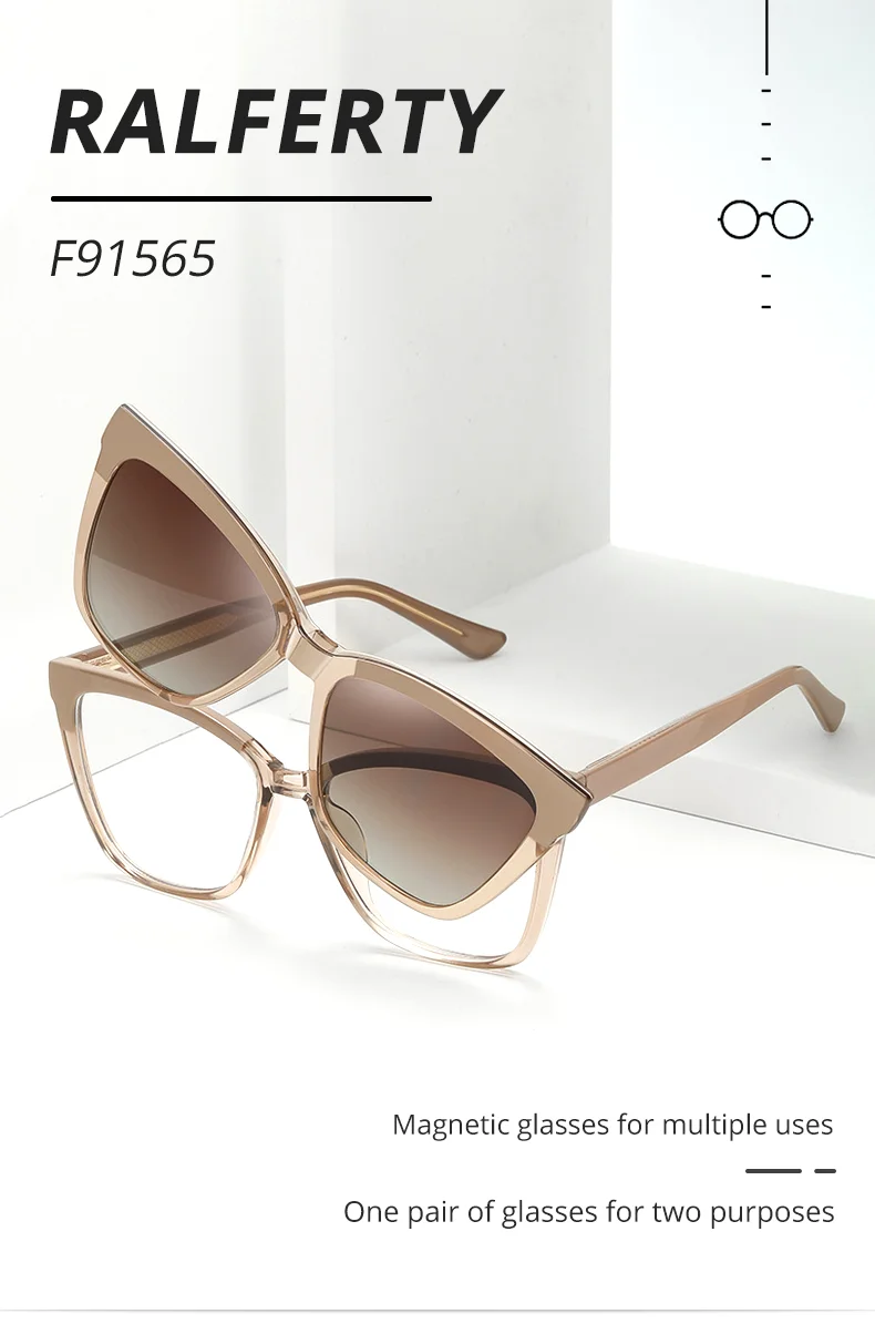 Ralferty Polarisierte Magnet-Sonnenbrille für Damen, Designer, 2-in-1-Brille zum Anklipsen, Damen-Sonnenbrille, Rezept 0 Dioptrien 2025 – Detail 1
