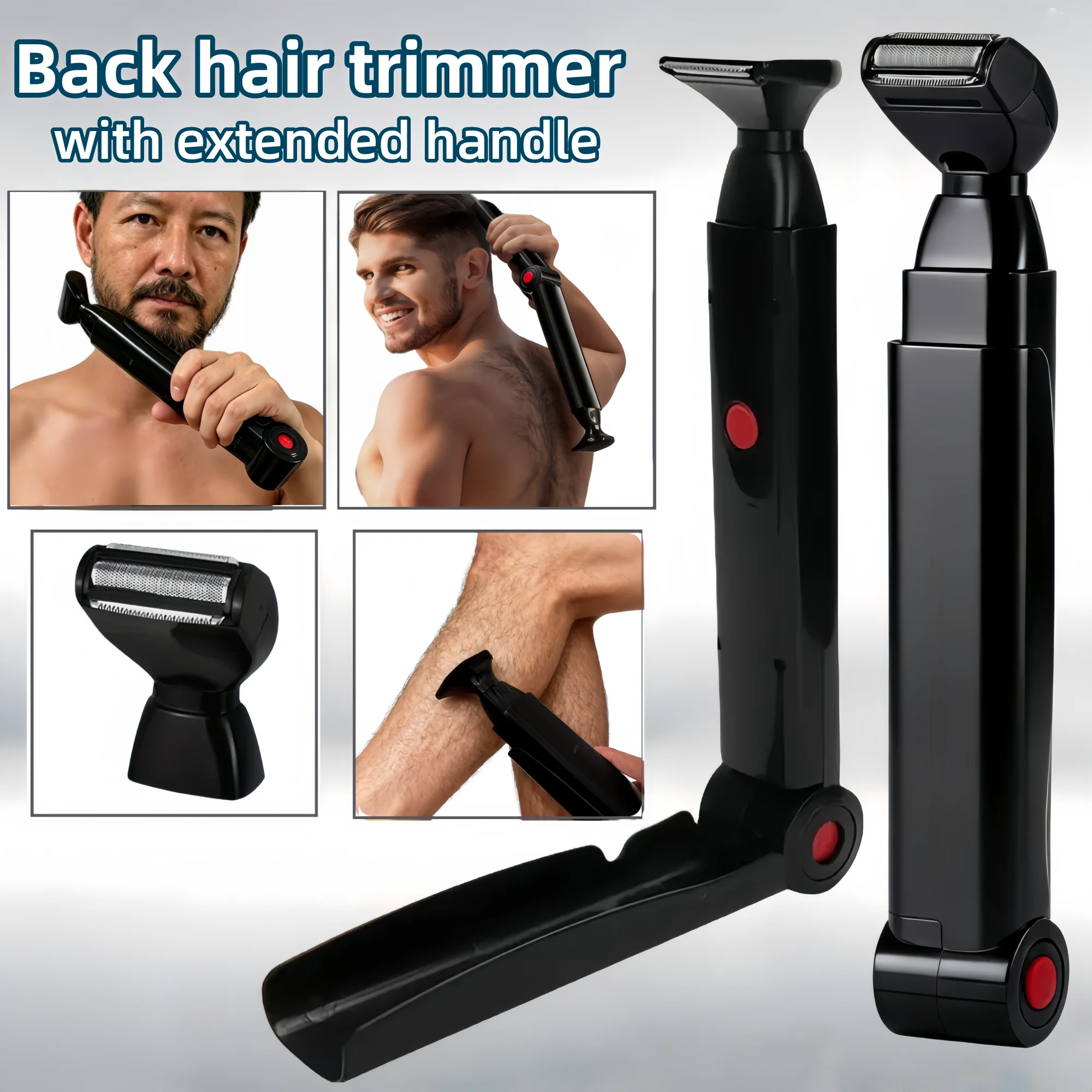 Electric Back Shaver 2 In 1 Facial Hair Trimmer Razor Rechargeable Foldable Handle Back Hair Removal Men Body Groomer