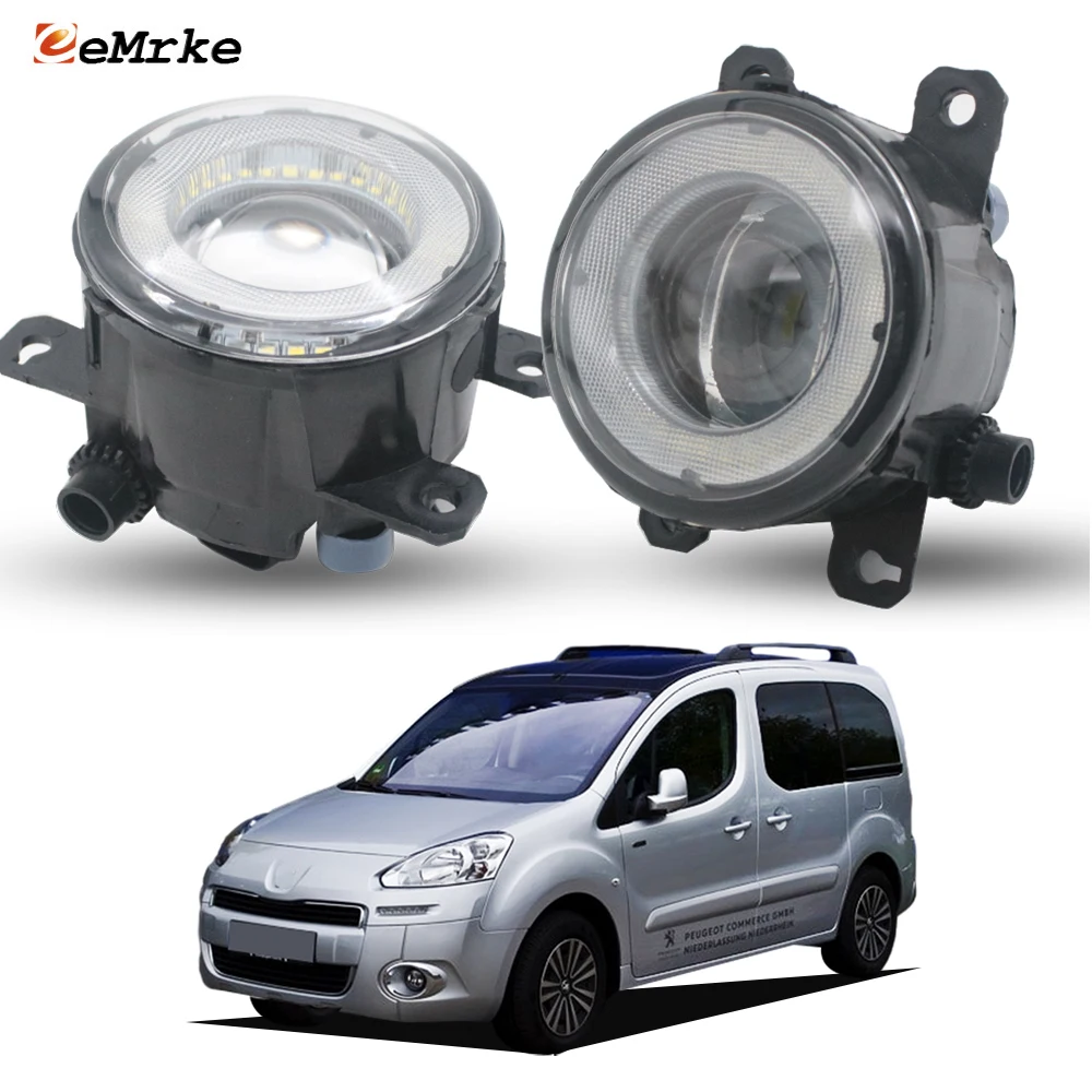 2Pcs LED Projector Lens Fog Lights Angel Eyes DRL Ring Daylight for Peugeot Partner Tepee Citroen Berlingo 2012 2013 2014 2015