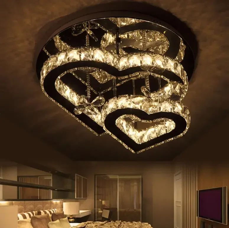 Modern simple atmosphere love crystal ceiling lamp LED stainless steel living room bedroom wedding room dining room ceiling lamp