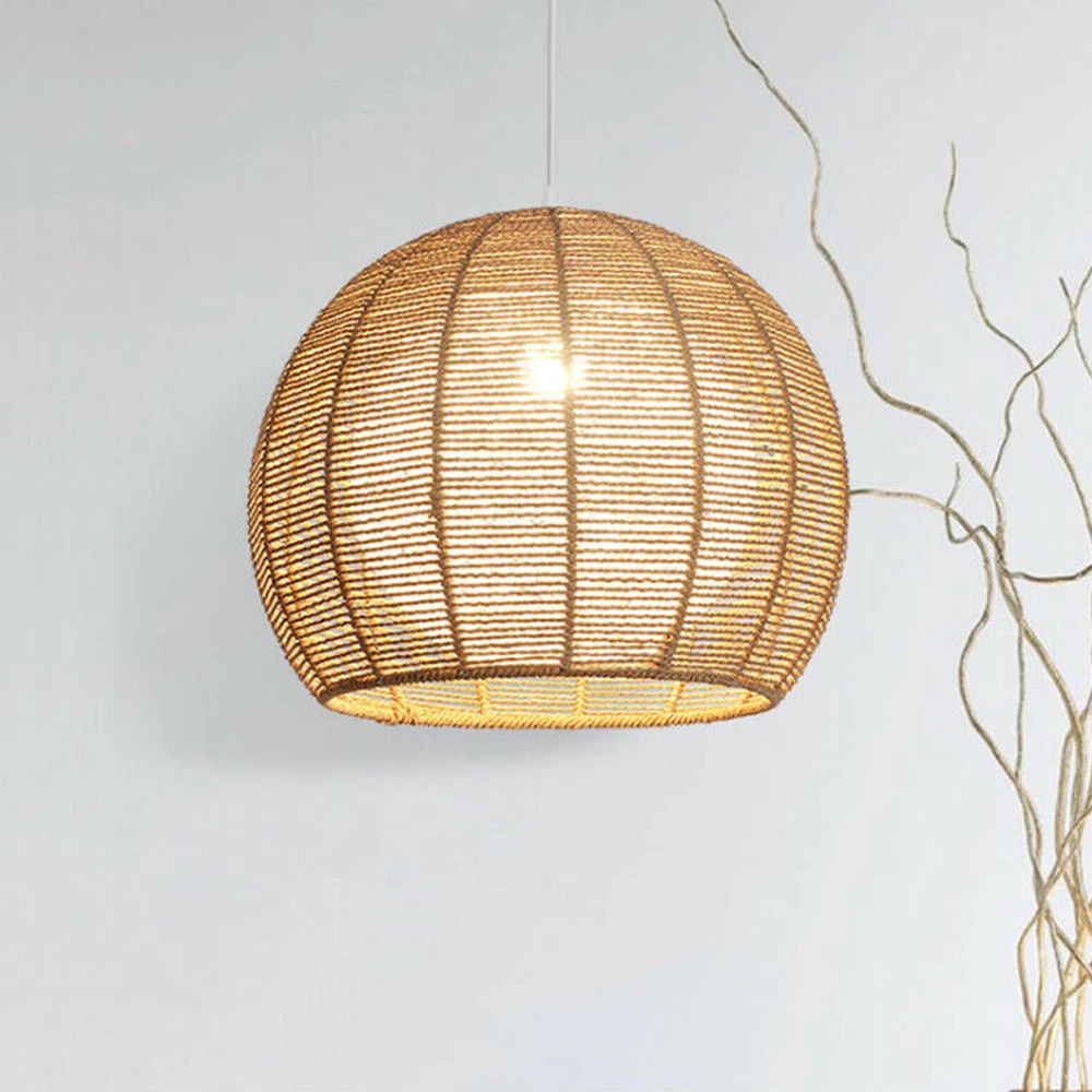 Wicker Rattan Shade Ceiling Lamp Retro Light Fixture Hanging Pendant Creative Kitchen Hanging Lamps Home Decor