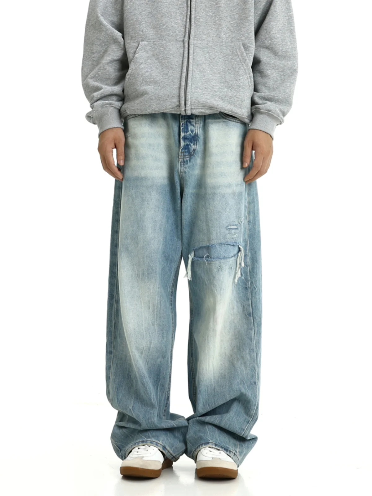 

Ретро-джинсы прямого кроя в американском стиле, синие, для мужчин и женщин, винтажные, с эффектом потертости, свободные, длинные брюки, повседневная одежда для подростков