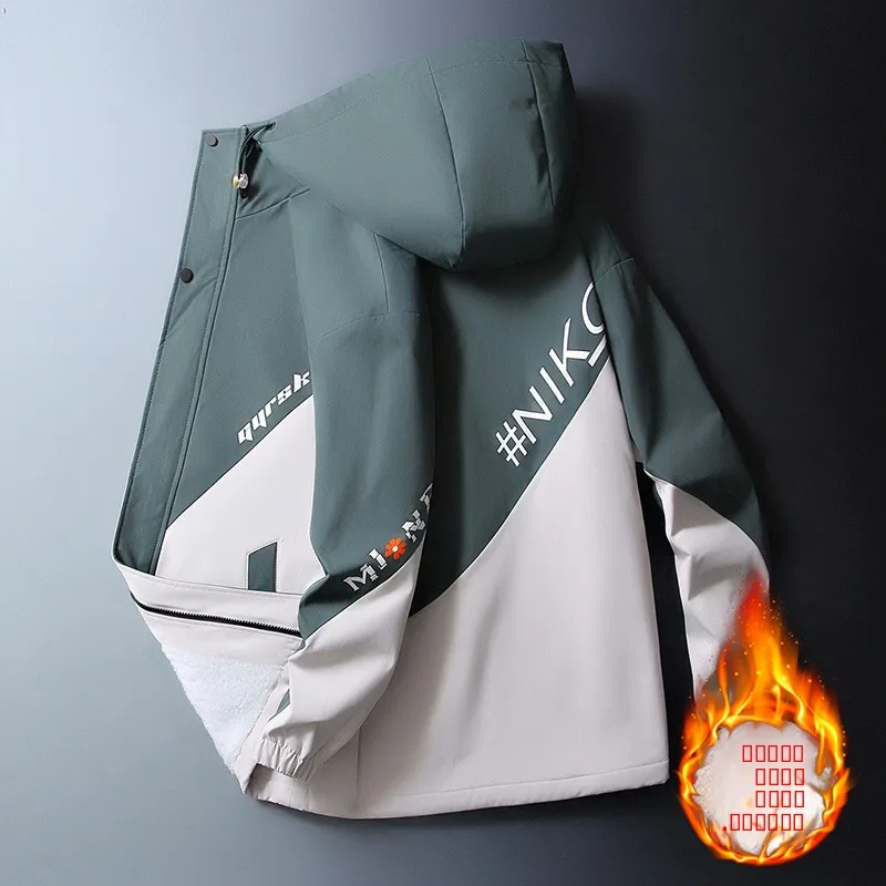 

Мужская теплая повседневная куртка на флисовой подкладке, модная осенне-зимняя, из полиэстера, молодежная, на молнии, с длинными рукавами, свободного кроя