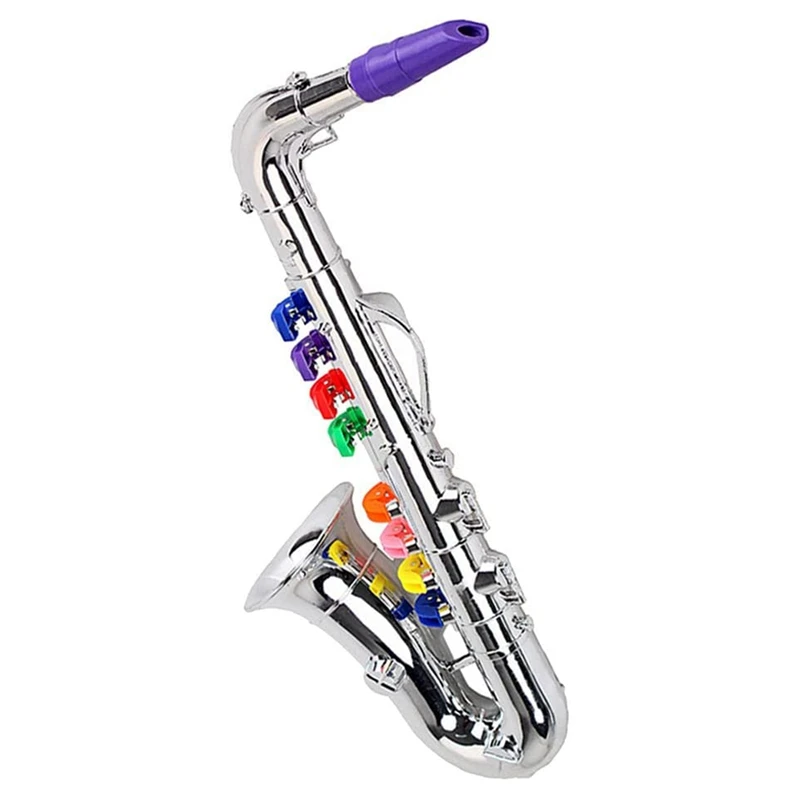 Mini saxofone de metal com 8 teclas coloridas infantis, acessórios de simulação, mini instrumentos musicais, brinquedo de aniversário