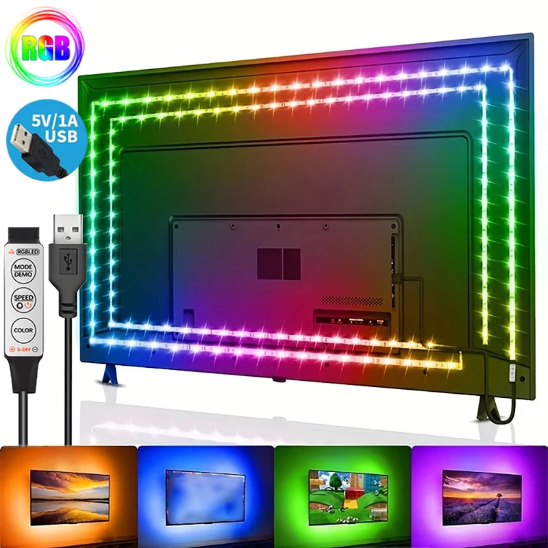 USB 3Key RGB Led Strip Lights For TV Backlight Dimmable RGB LED Tape Smart Control 5V RGB LED Lights 5050 Wall Room Decoration