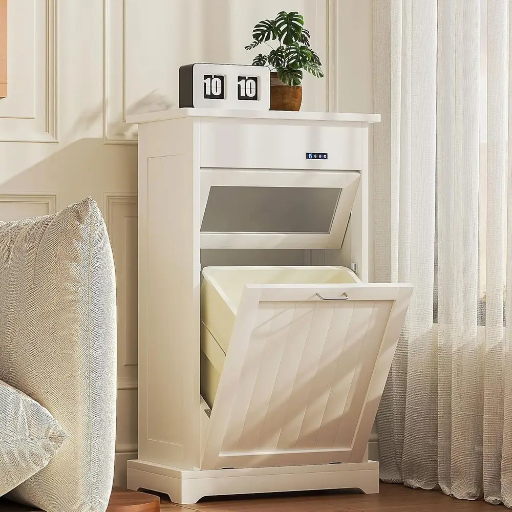 

Шкаф для мусорных баков, контейнер для мусора с защитой от собак, функцией ионизации и дезодорации, просторной деревянной столешницей, двойной системой открывания