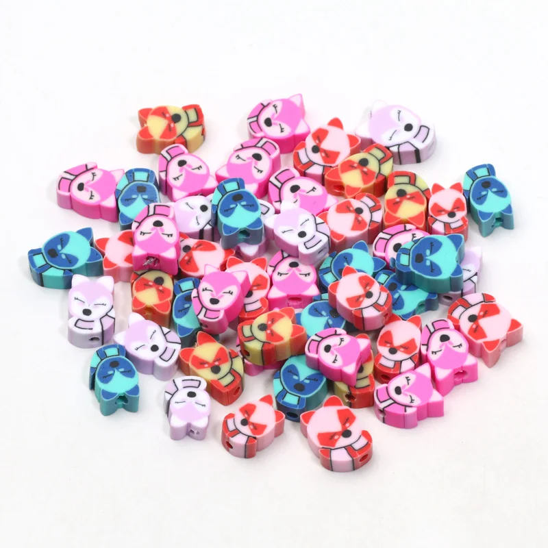 20/50pcs 7x10mm Mixed Color Fox Polymer Clay Beads Charm Loose Spacer Beads For Jewelry Making DIY Bracelet Necklace Accessorie