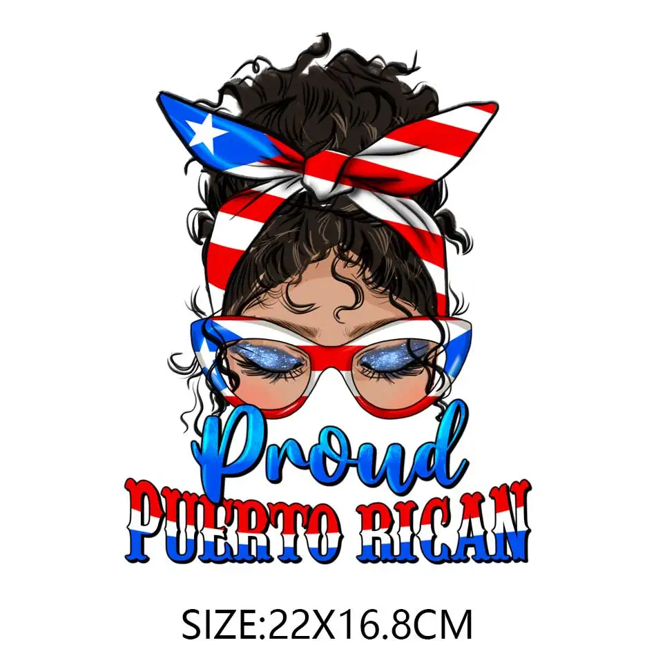 Proud Puerto Rican naprasowanka na odzież DIY zmywalne koszulki/bluza z kapturem naklejki termiczne piękne dziewczyny naszywki Appliqued