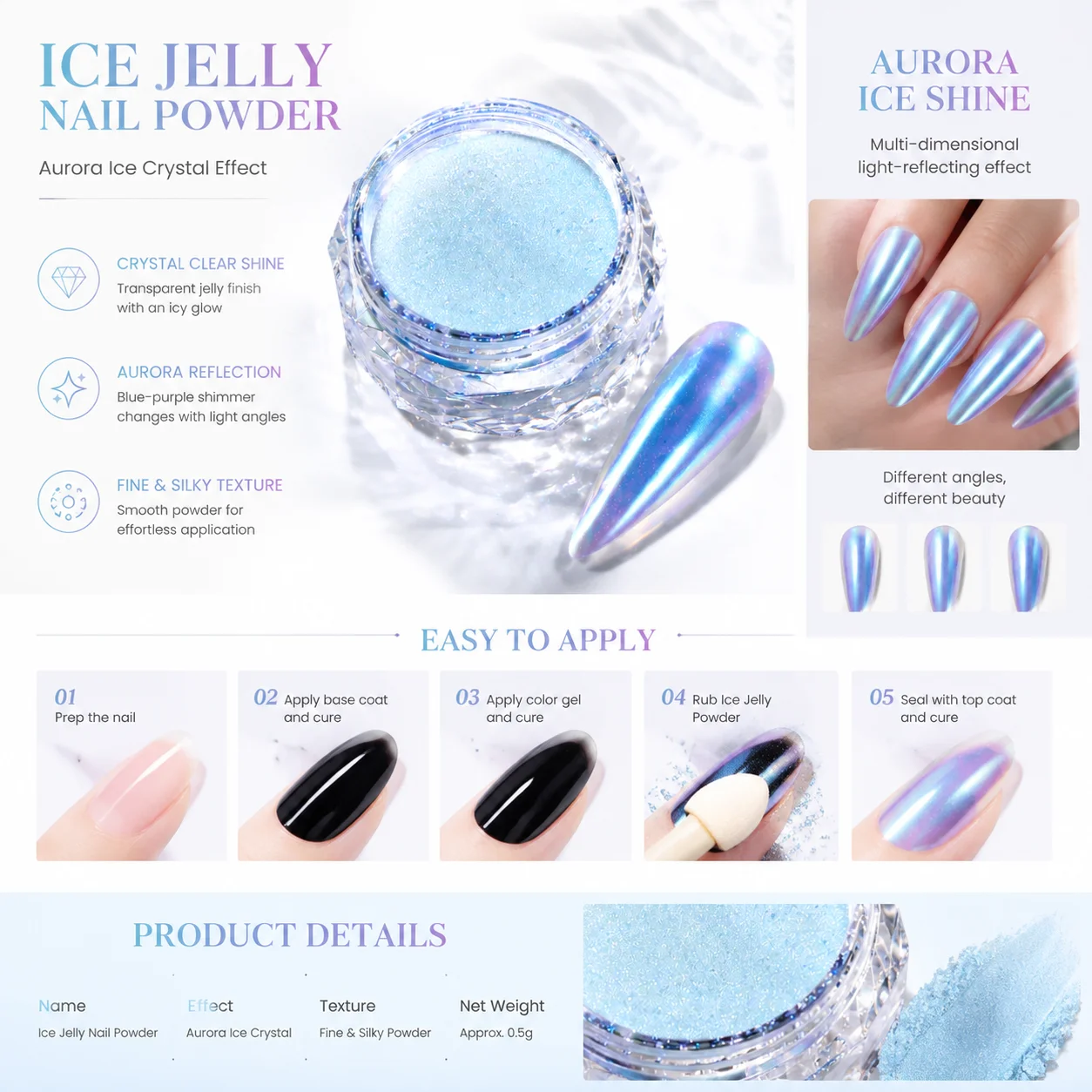 오로라 아이스 젤리 네일 파우더 크리스탈 글래스 효과  - Nail Glitter Chrome 리뷰 및 가격