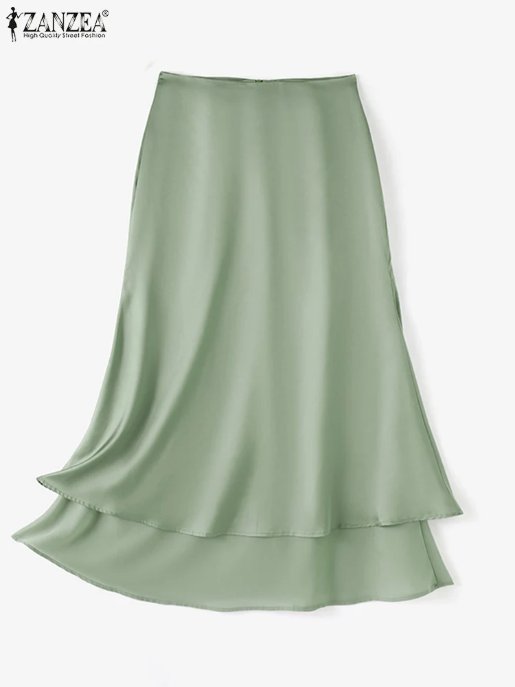 Zanzea elegante hohe Taille Wrap Fischschwanz Jupe Satin Chiffon Röcke Frauen Luxus Doppels chicht Meerjungfrau Röcke Vintage Büro Röcke