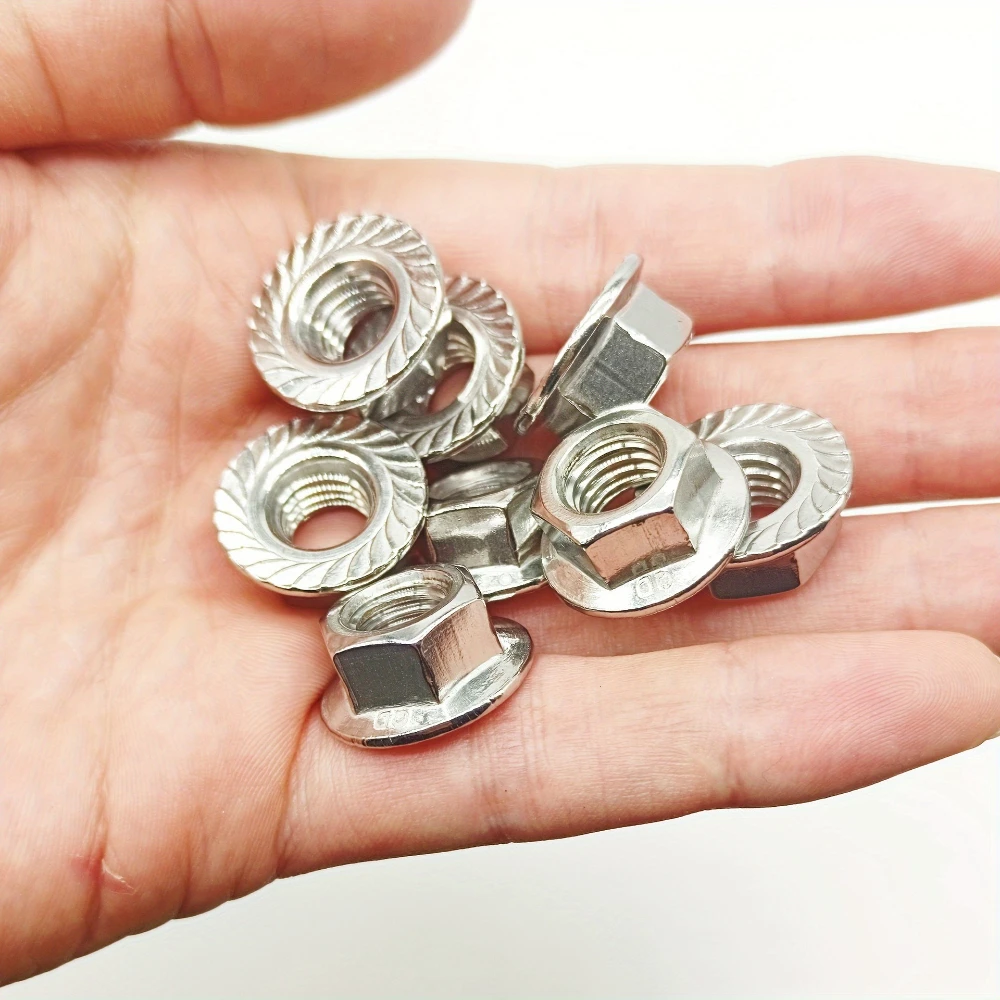 138 قطعة 304 الفولاذ المقاوم للصدأ شفة المكسرات مجموعة 7 حجم مسننة سداسية شفة الجوز DIN6923 المضادة للانزلاق المكسرات M3 M4 M5 M6 M8 M10 M12