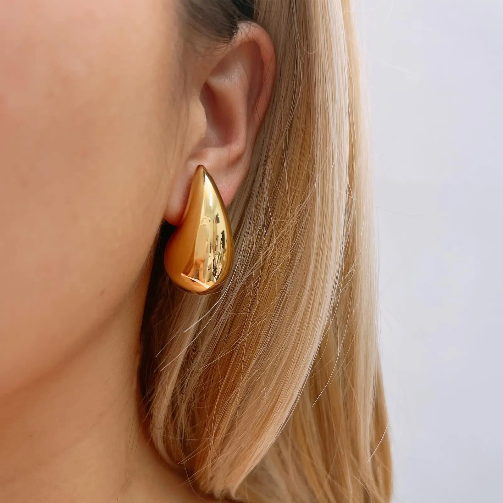 Modern Jewelry New Gold Color Plated Chunky Dome Teardrop Earrings For Women Girl Gift Hot Sale Popular Ear Accessories