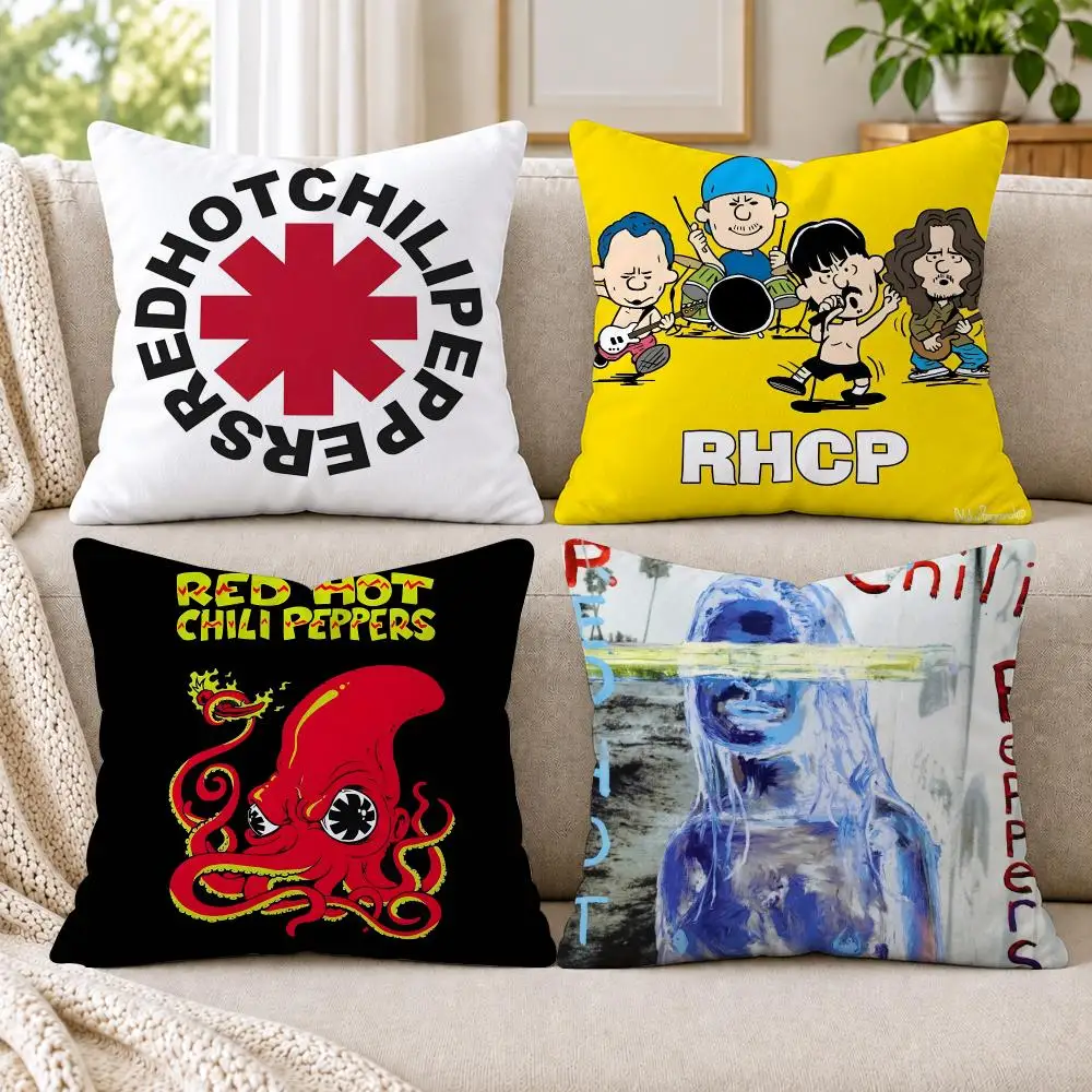 Red Hot Chili P-Peppers Band Cushion Cover Short Plush Double-Sided Printing Sofa Bedroom Pillow Case Aesthetic Home Decor