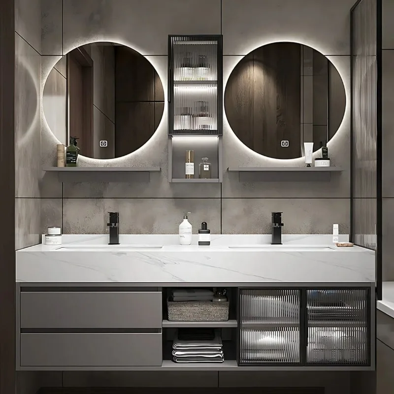 

Panel bathroom vanity furniture single double sink mirror wash basin hotel bathroom cabinet