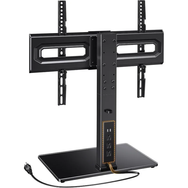 Universal TV Stand with Power Outlet, Swivel TV Stand for 32-80 inch TVs up to 99 lbs, TV Stand with Tempered Glass Base,