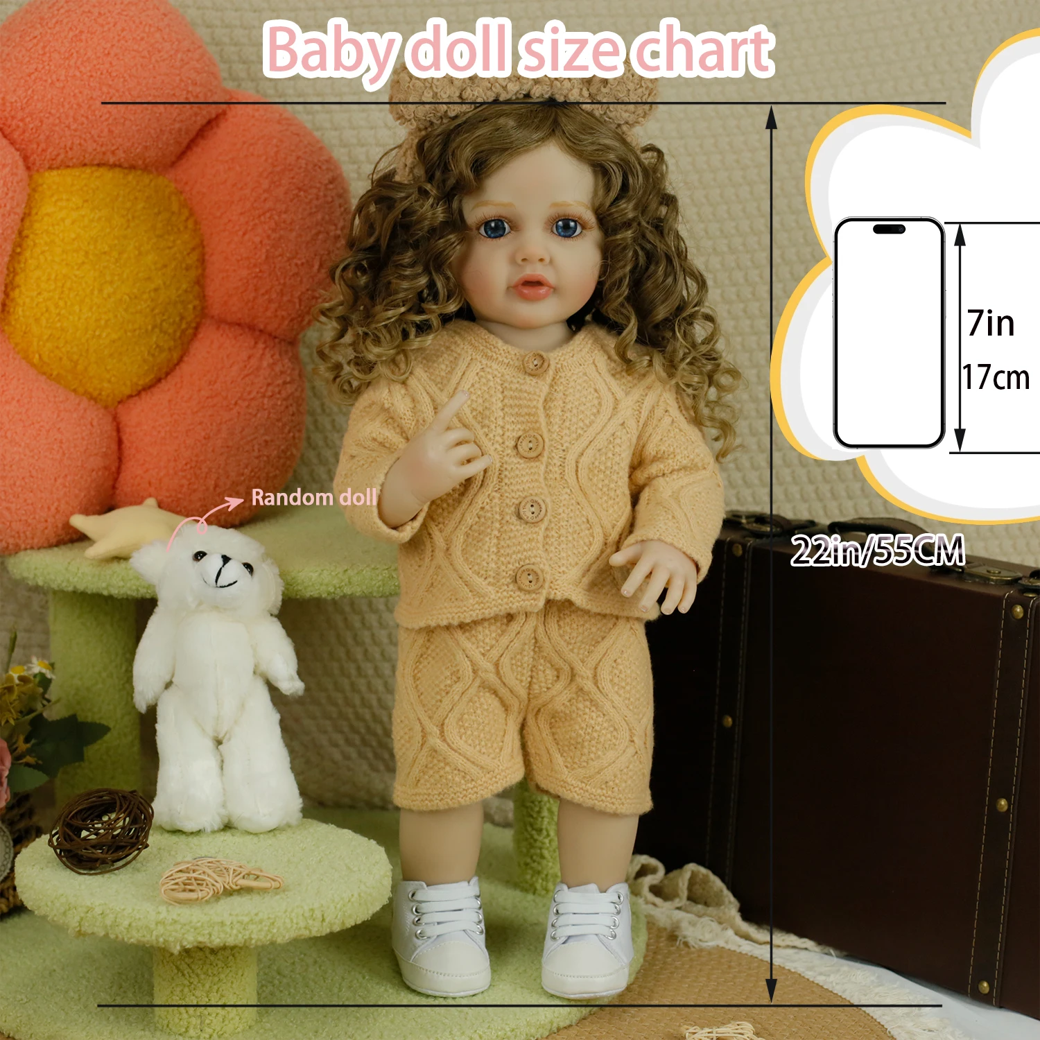 55 سنتيمتر بيتي واقعية لينة الفينيل تولد من جديد طفل دمية مجعد الشعر فتاة لمسة ناعمة عالية الجودة دمية هدايا عيد الميلاد للأطفال
