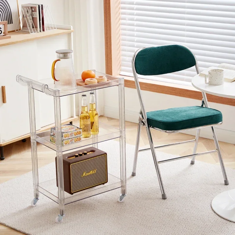 Portable Kitchen Cart Nordic Transparent Acrylic Storage Shelf Mobile Hand Cart for Living Room Sofa Side Table