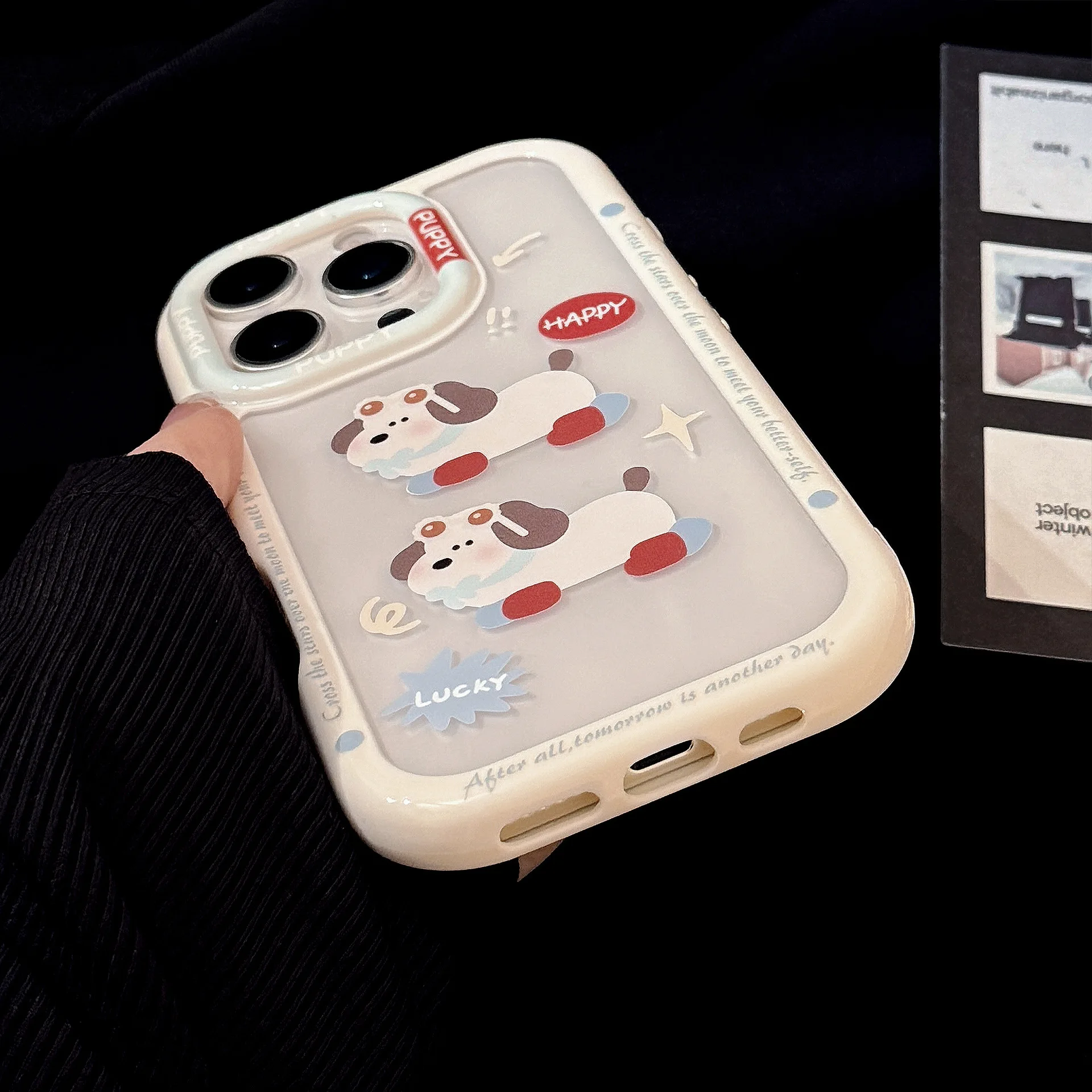 النظارات الشمسية جرو محظوظ الكلب شفافة قضية الهاتف آيفون 17 16 15 14 13 12 برو ماكس حافظة لطيف الحلو الكرتون غطاء مقاوم للصدمات