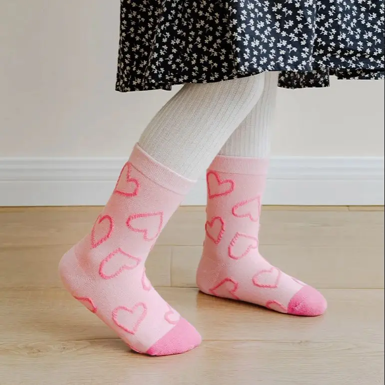 Calcetines para niñas pequeñas, calcetines de algodón para primavera, Otoño e Invierno, calcetines hasta la pantorrilla para bebés de 1 a 12T, calcetines con patrón de amor de dibujos animados para niñas, 5 pares de calcetines