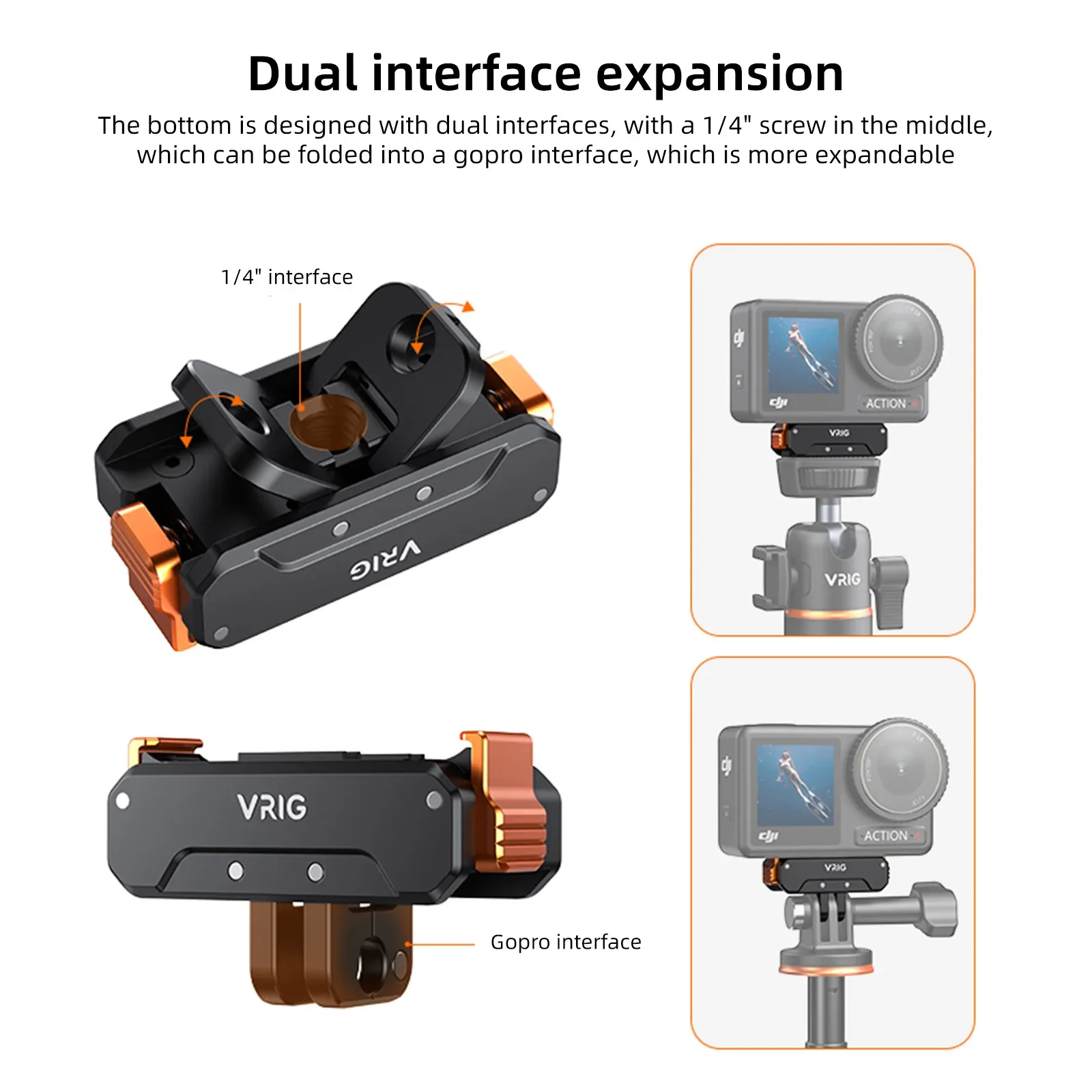 Магнитное быстросъемное крепление UURig VRIG для адаптера DJI OSMO Action 5 Pro/4/3, крепление AC-31, алюминиевое быстросъемное крепление