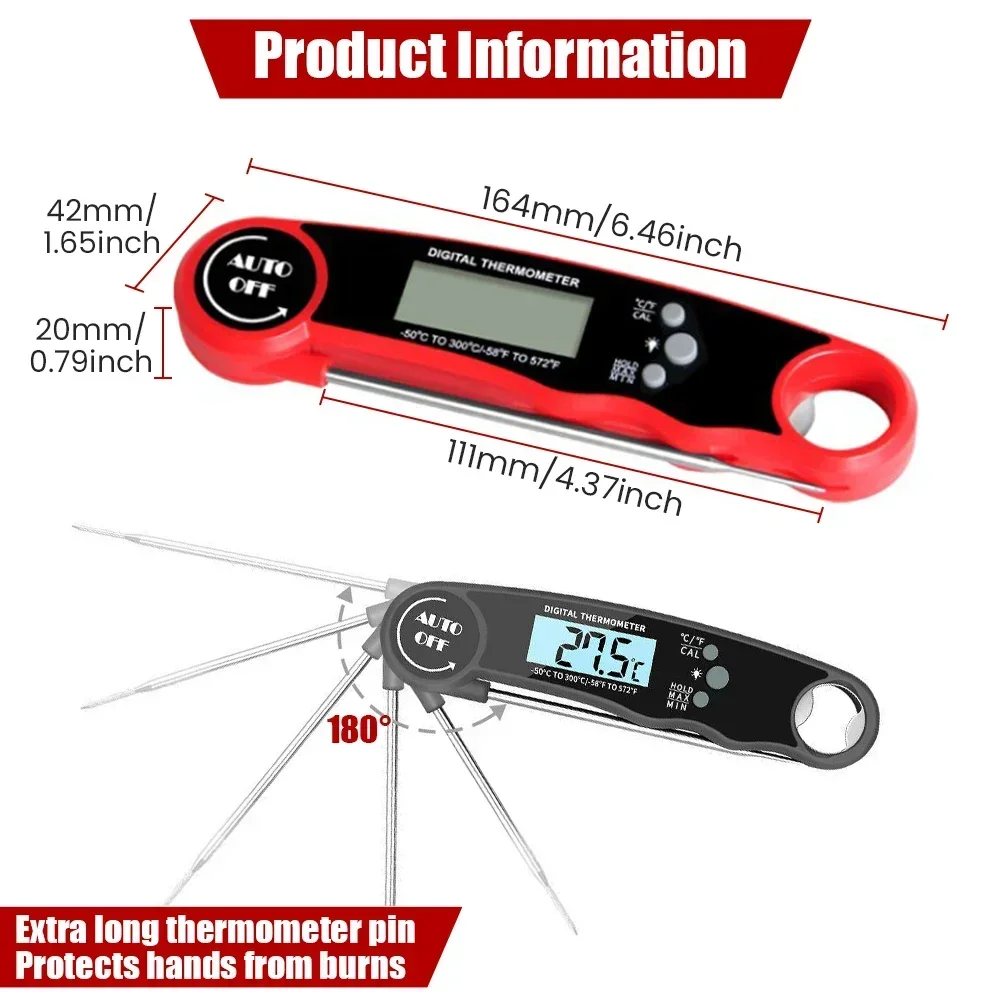 Foldable Portable Digital Food Thermometer Meat Water Milk Cooking Probe Barbecue Electronic Oven Waterproof Kitchen Thermometer