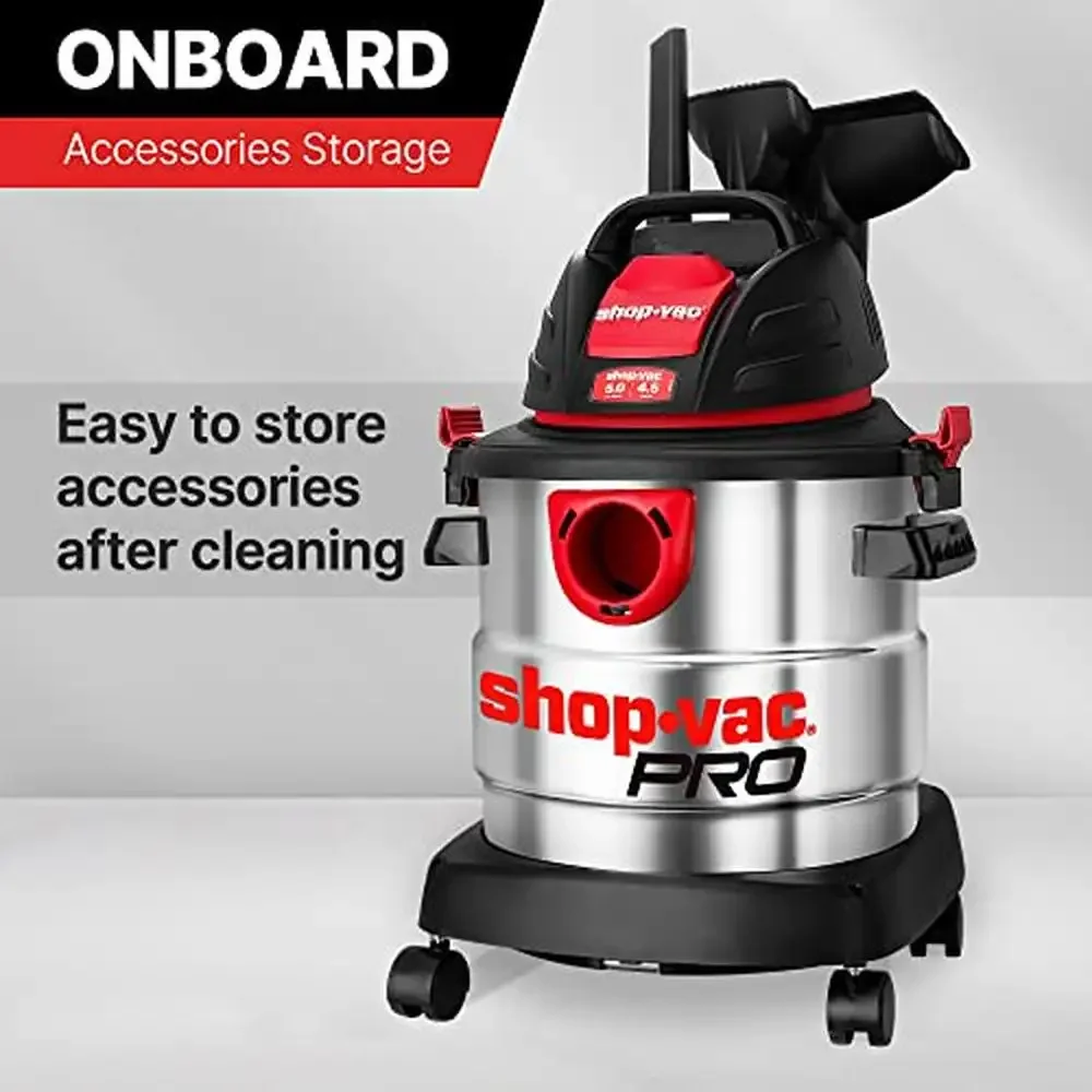 Powerful 4.5HP Wet/Dry Stainless Steel Vacuum Portable Shop Vac with Accessories Garage Workshop Blower Function 13FT Cleaning