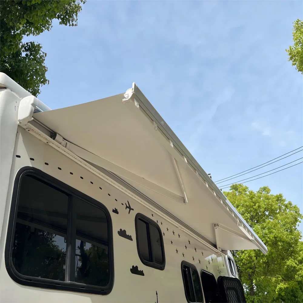 W5500 Motor Control 2.5m Full Cassette White Frame Side Mounted RV Awning for Camper Van