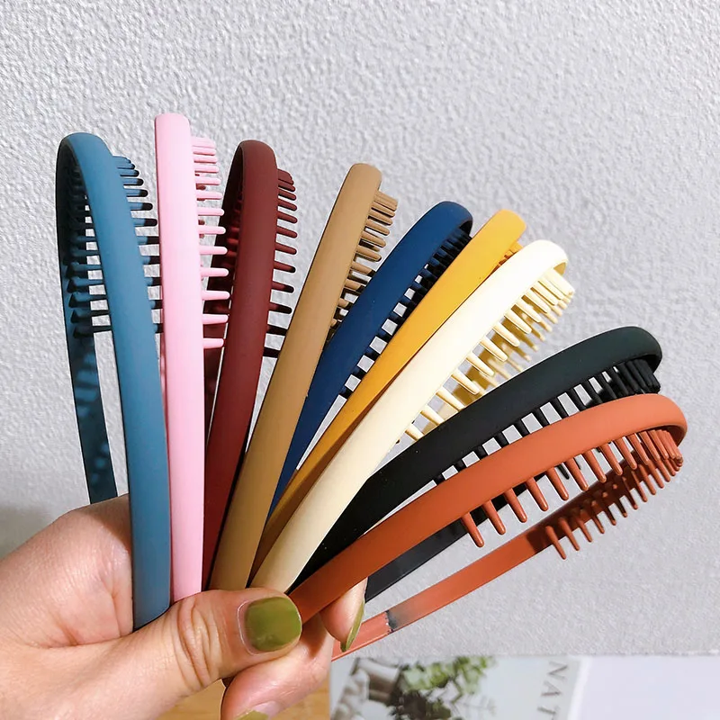 

Fashion Solid Color Plastic Hairbands For Women Toothed Wave Combs Non-slip Hair Bands Hair Accessories Girl Face Wash Headbands