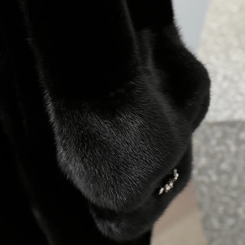 YOLANFAIRY Czyste, całkowicie naturalne futra z norek dla kobiet, z kapturem, zimowe, średniej długości, naturalne futro, modne czarne futra, Abrigo Mujer