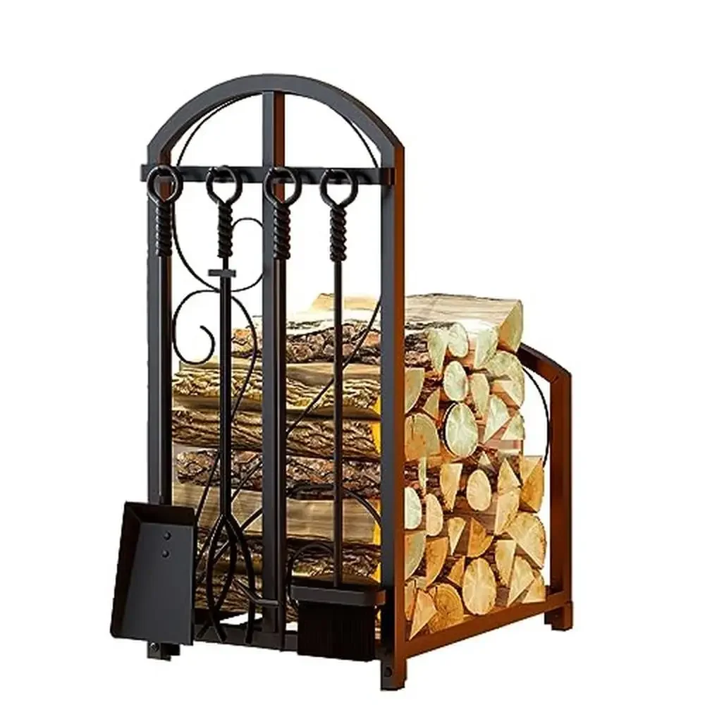 

Firewood Storage Rack Iron Portable Holder 20 inches Durable Black with Hooks Fireplace Tools and Accessories Firewood Stove Gas