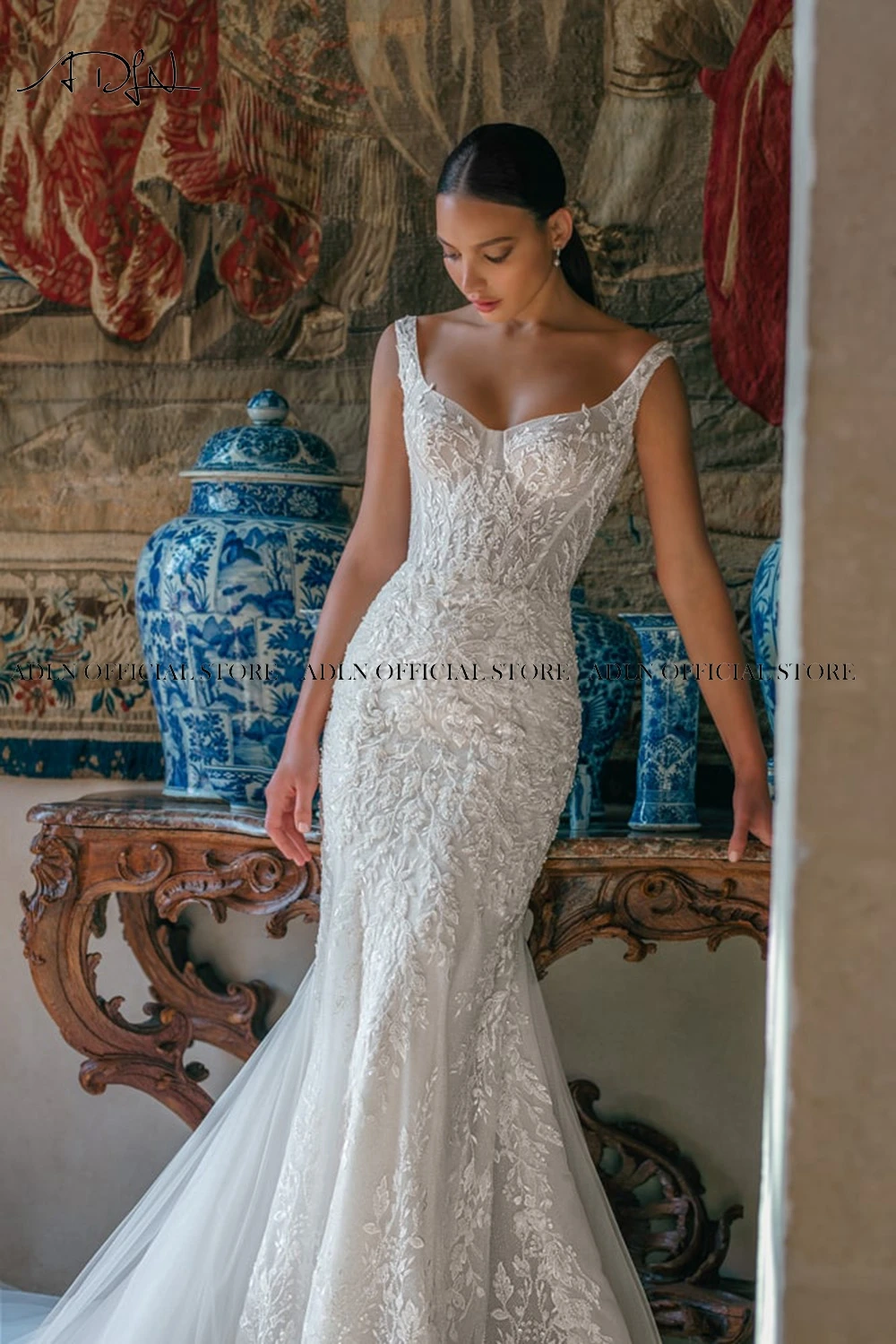 Vestidos de casamento de renda lindo saia removível vestido de noiva destacável sem costas sereia vestido de noiva boêmio robe de mariee