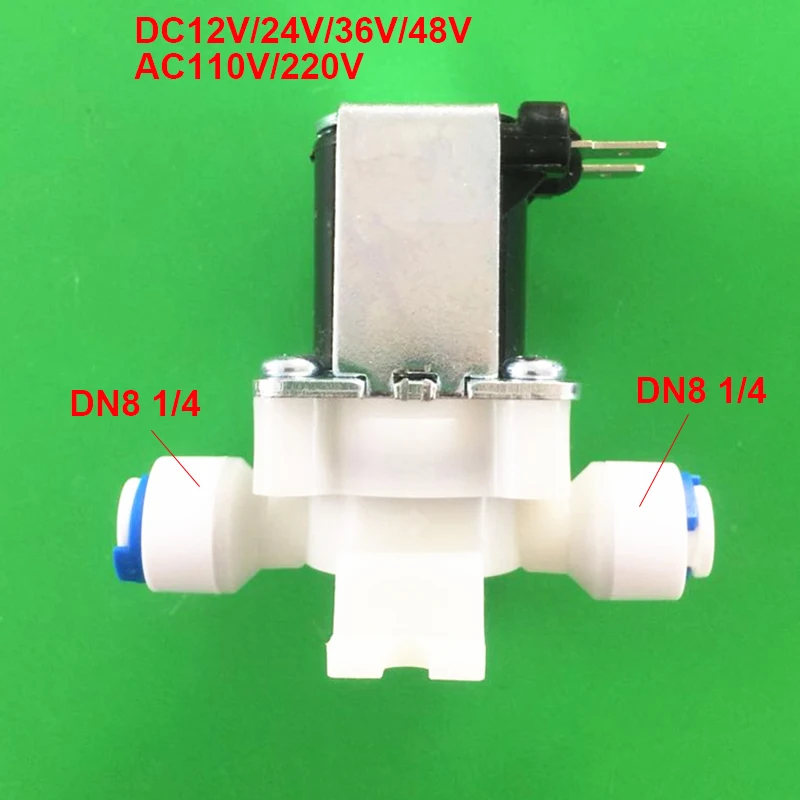 

Solenoid Valve Plastic Water Valve Normally Closed Quick Connection At Both Ends All Copper Wire DN8 1/4" DC12V-AC220V