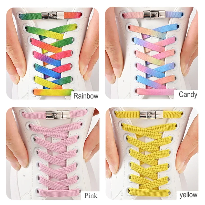 8 مللي متر لا التعادل أربطة أحذية الصحافة قفل أربطة الحذاء دون العلاقات الأربطة المرنة حذاء رياضة الاطفال الكبار اتسعت رباط الحذاء المسطح للأحذية #4