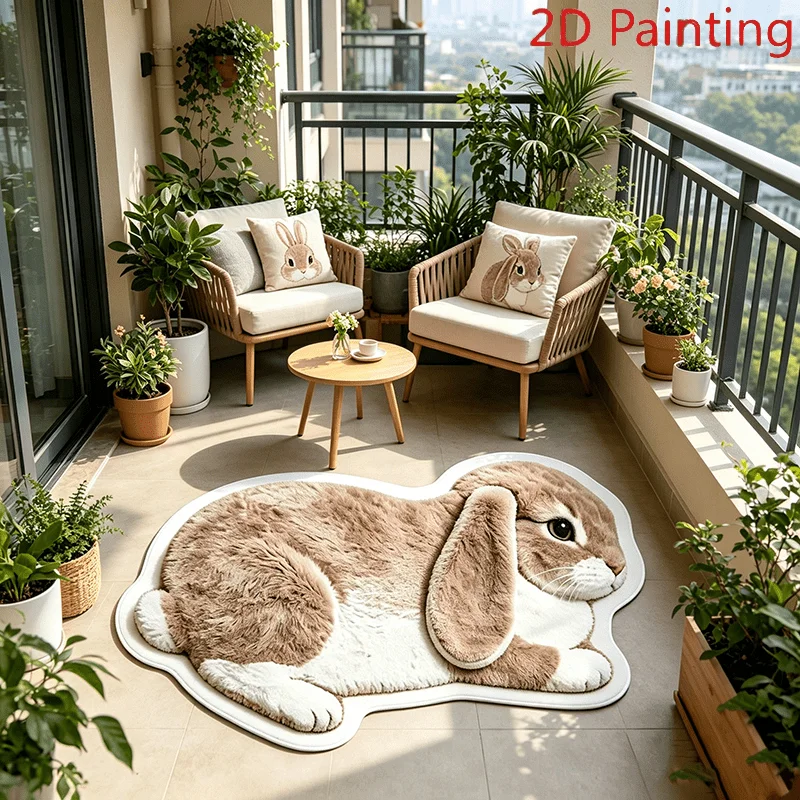 VIKAMA Simulation Drooping Ear Rabbit Shaped Plush Rug - Cute Non-Slip Absorbent Floor Mat for Foyer, Bathroom, Living Room