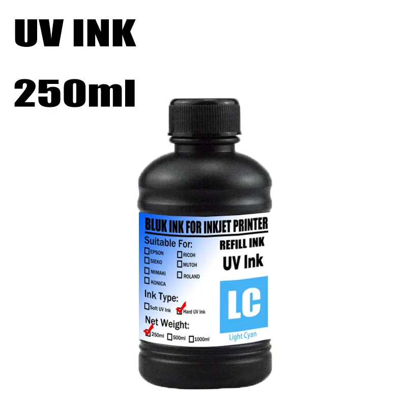 250ML/Botol Tinta UV Hard Tinta UV Soft Tinta UV Putih LED Untuk Printhead Epson DX5 DX7 XP600 TX800 I3200 I1600 R1900 R2000 Rl800 Printer
