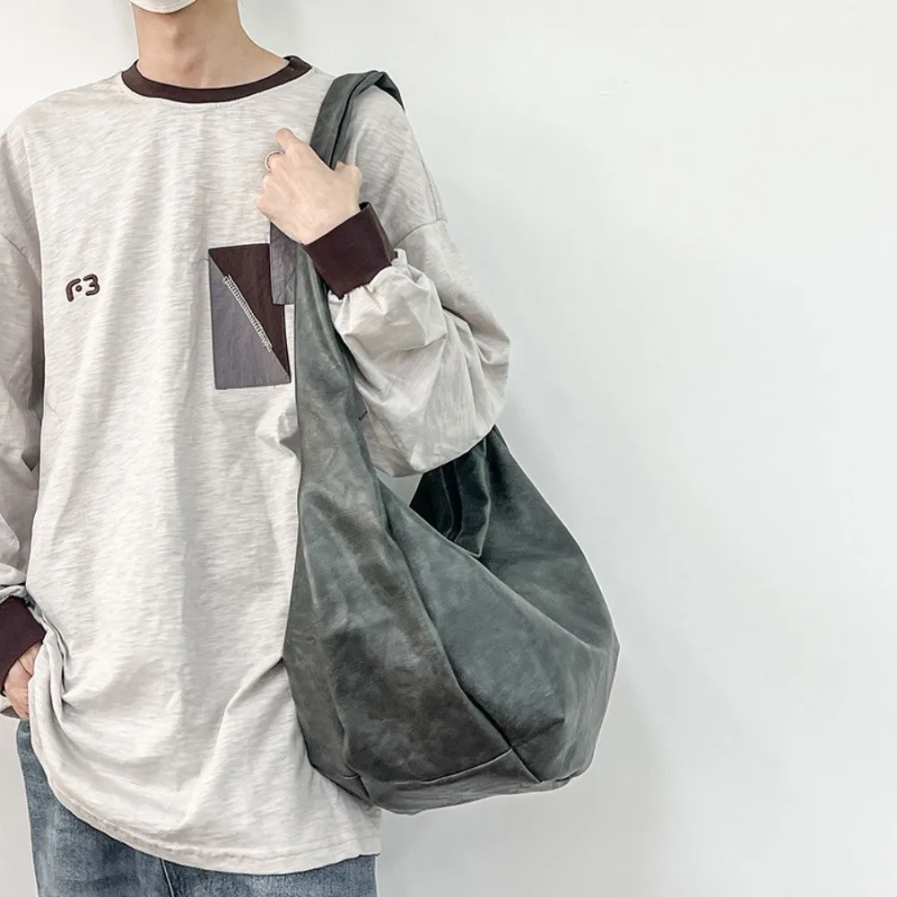 Japanese Style PU Leather Shoulder Bag Multi-Functional Streetwear Male Dumpling Bag Lightweight Commuting Casual Chest Pack