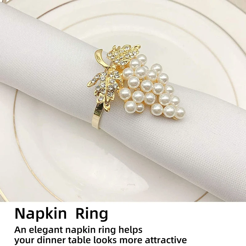 12pçs anéis de guardanapo de pérola, formato de uva dourada, fivela de guardanapo, suporte de guardanapo, festa de casamento, decoração de mesa, fivelas de guardanapo