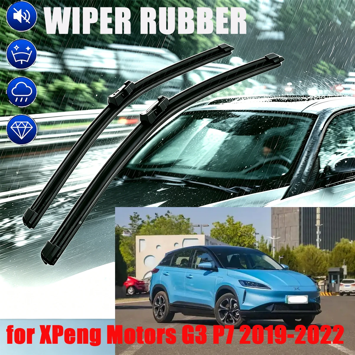 For Xpeng Motors G3 P7 2019-2022 Double Rubber Front Wiper Accessorie Car Wipers Brushes New Upgraded 2022 2021 2020