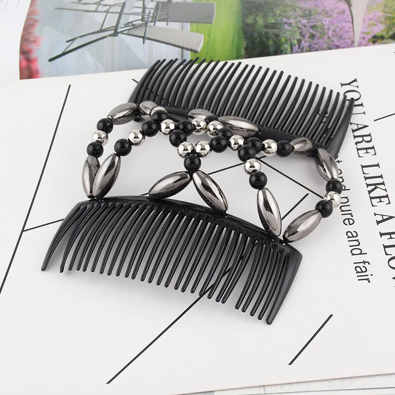 Beaded Versatile Hair Comb Popular In Europe And America Versatile Magic Hair Comb Headwear Double Row Comb Hair Accessories 1pc