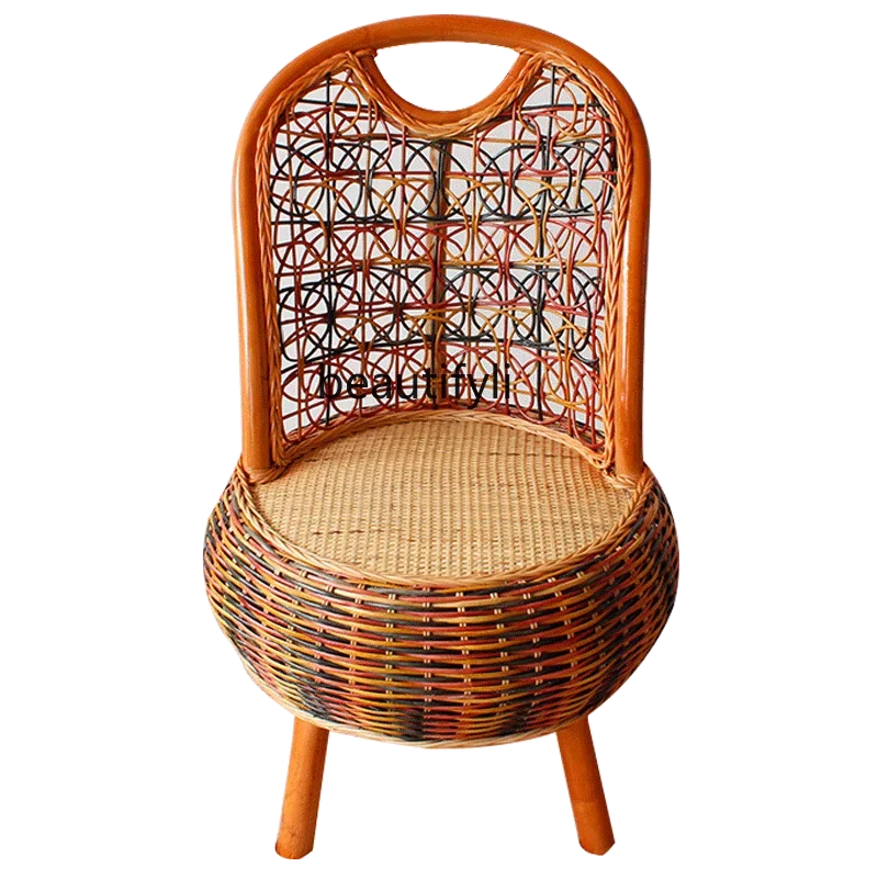 

xz1Real Rattan Woven Leisure Chair Balcony Small Seat Armchair Household Small Bench Stool Shoe Changing Stool