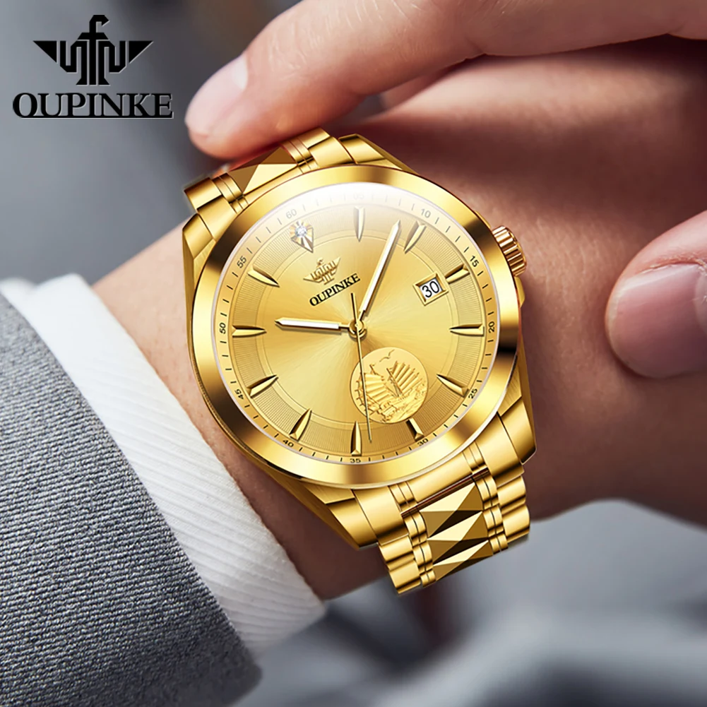 OUPINKE 3226 Top Brand True Diamond Gold Men's Watch Swiss Certified Men's Automatic Mechanical Watch Luxury Business Men Watch