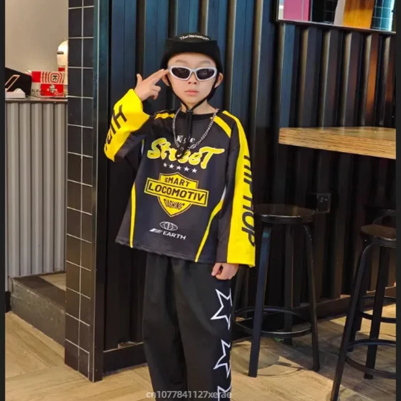 Trajes de dança de rua, coletes de hip-hop infantis, trajes de performance de bateria para meninos, conjuntos de performance de pista de dança de rua para meninas