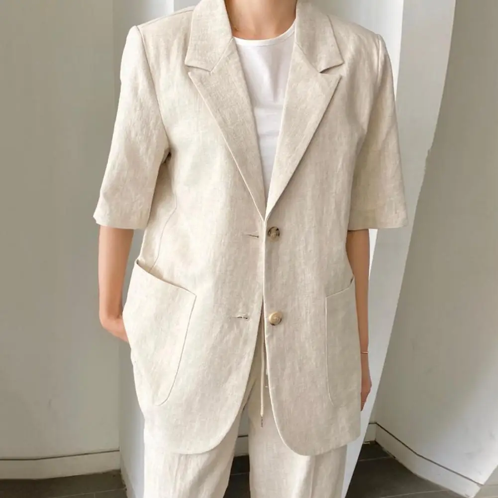 

Women Suit Coat Loose Fit Chic Summer S for Women Loose-fit Lapel Coats with Big Pockets Half Sleeves Solid Colors for Outwear