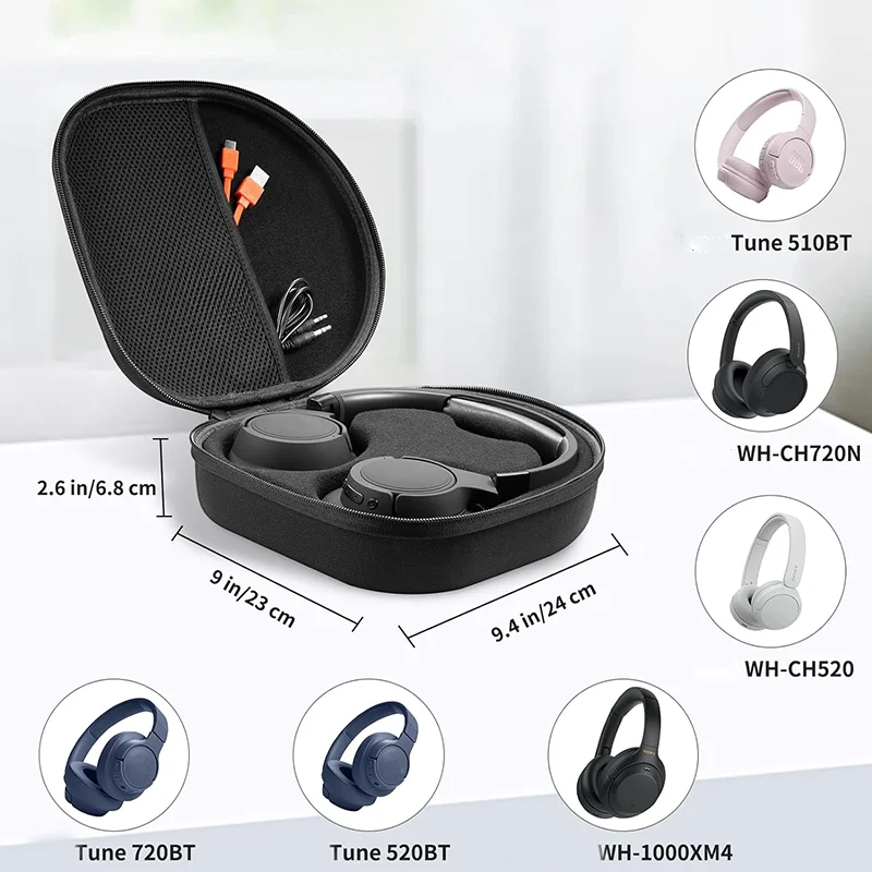 Travel Carrying Case for JBL Tune 720BT 520BT 510BT and for Sony WH-1000XM4 WH-CH520 WH-CH720N, EVA Hard Storage Box Headphones