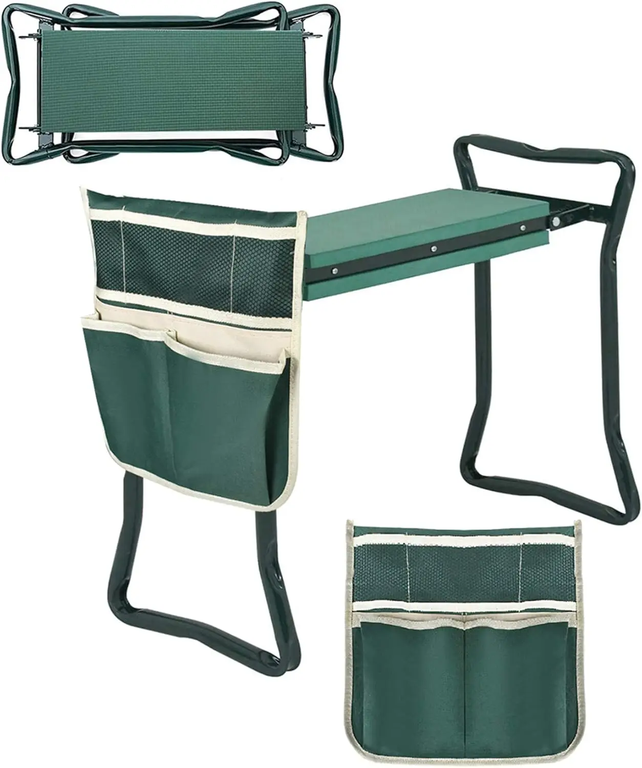 

Foldable Garden Kneeler Seat with Cushion, Tool Pouch & Pad - Heavy Duty Bench for Gardening