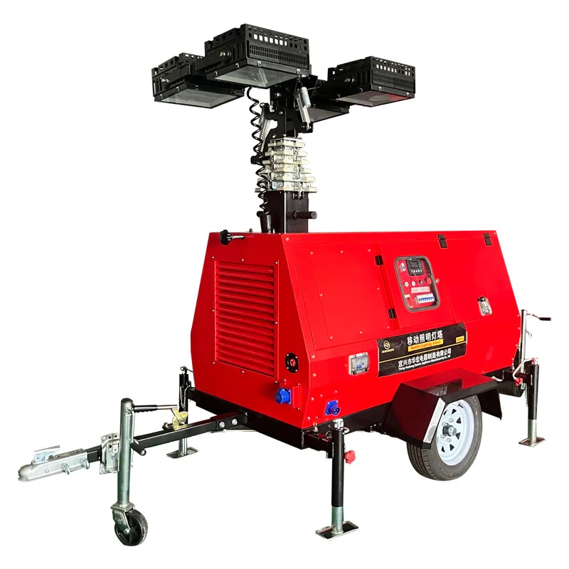 Moveable  4*1000W Hydraulic Lifting Light Tower with  Generation  for Outdoor Construction Lighting